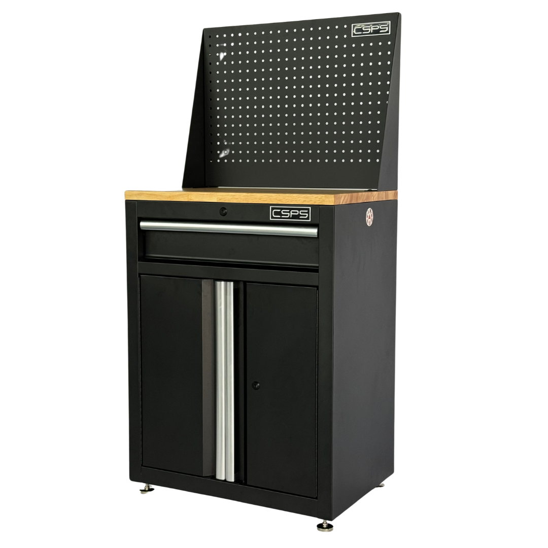 Tool cabinet CSPS 61cm - 01 black drawer with wooden legs with mesh wall (white handle)