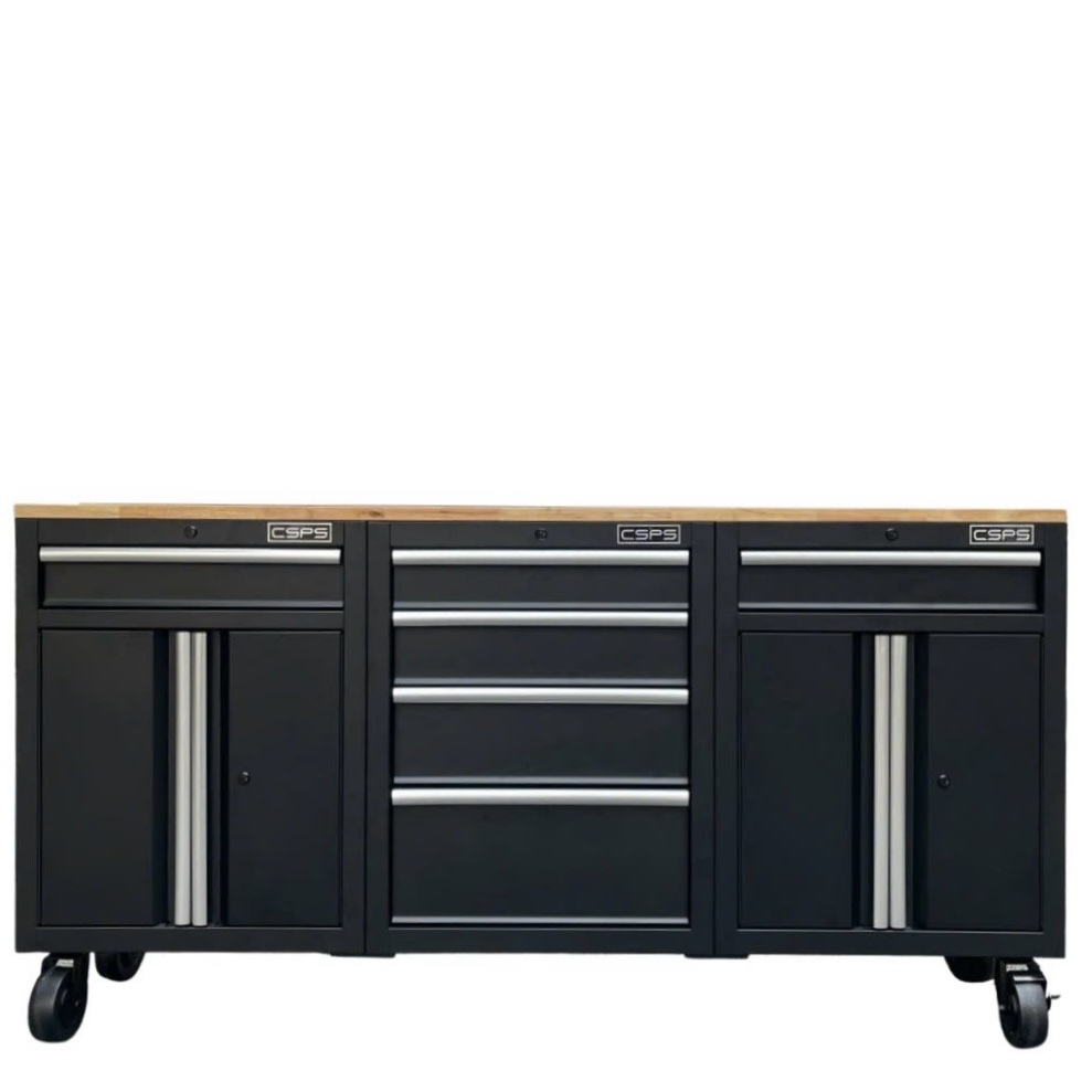 Tủ dụng cụ CSPS 183cm - 06 hộc kéo màu đen mặt ván gỗ (tay nắm trắng)