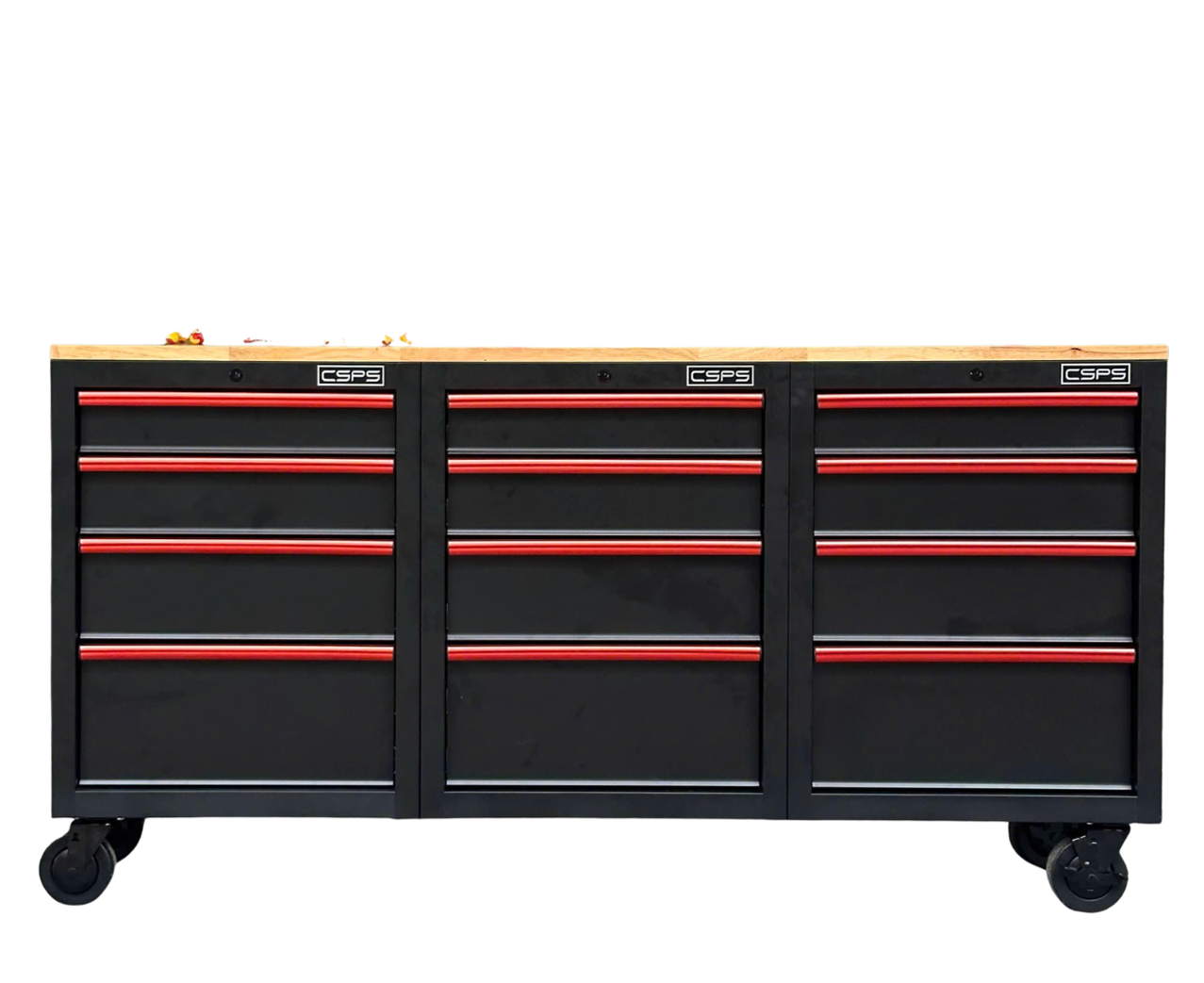 Tủ dụng cụ CSPS 183cm - 12 hộc kéo màu đen tay cầm đỏ mặt ván gỗ