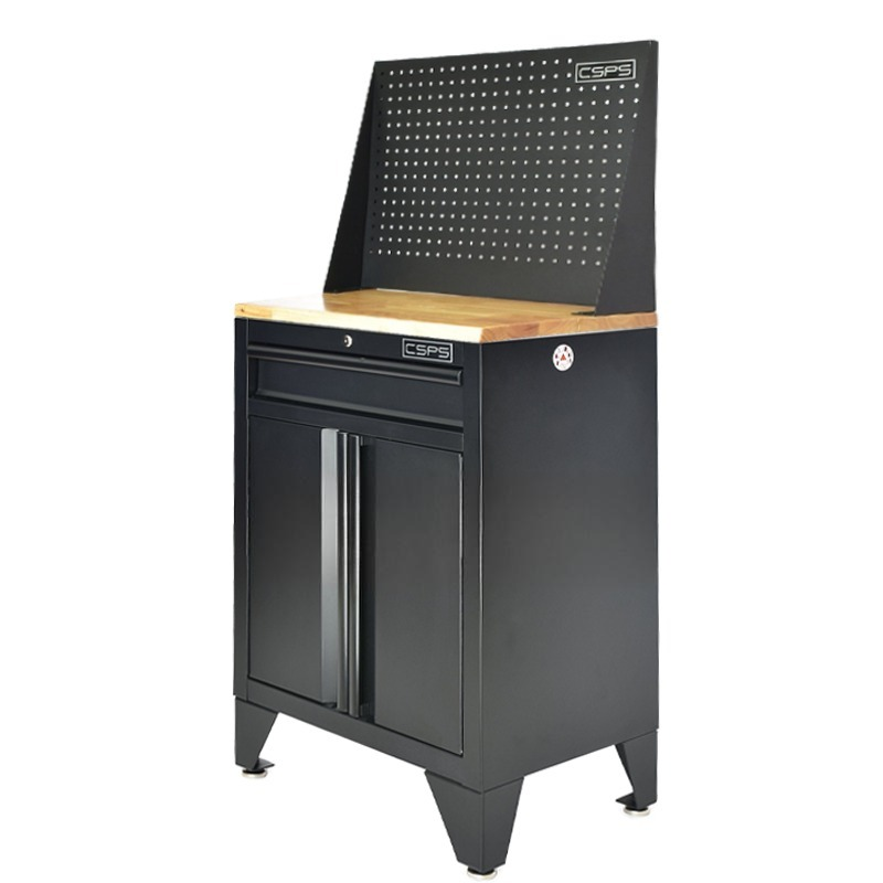61cm tool cabinet - 01 black drawer, white handle with wooden cabinet legs and mesh wall