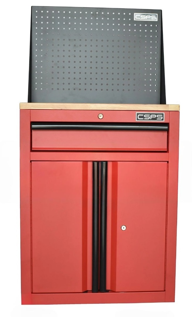 CSPS tool cabinet 61cm - 01 red drawer with wooden panel and mesh wall