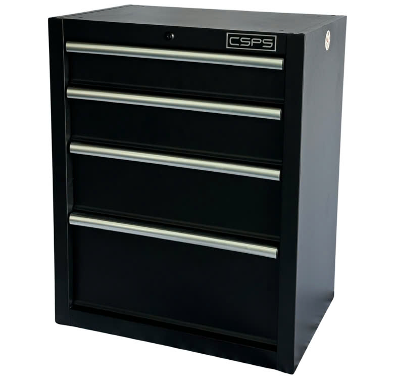 CSPS tool cabinet 61cm - 04 black drawers (white handles)