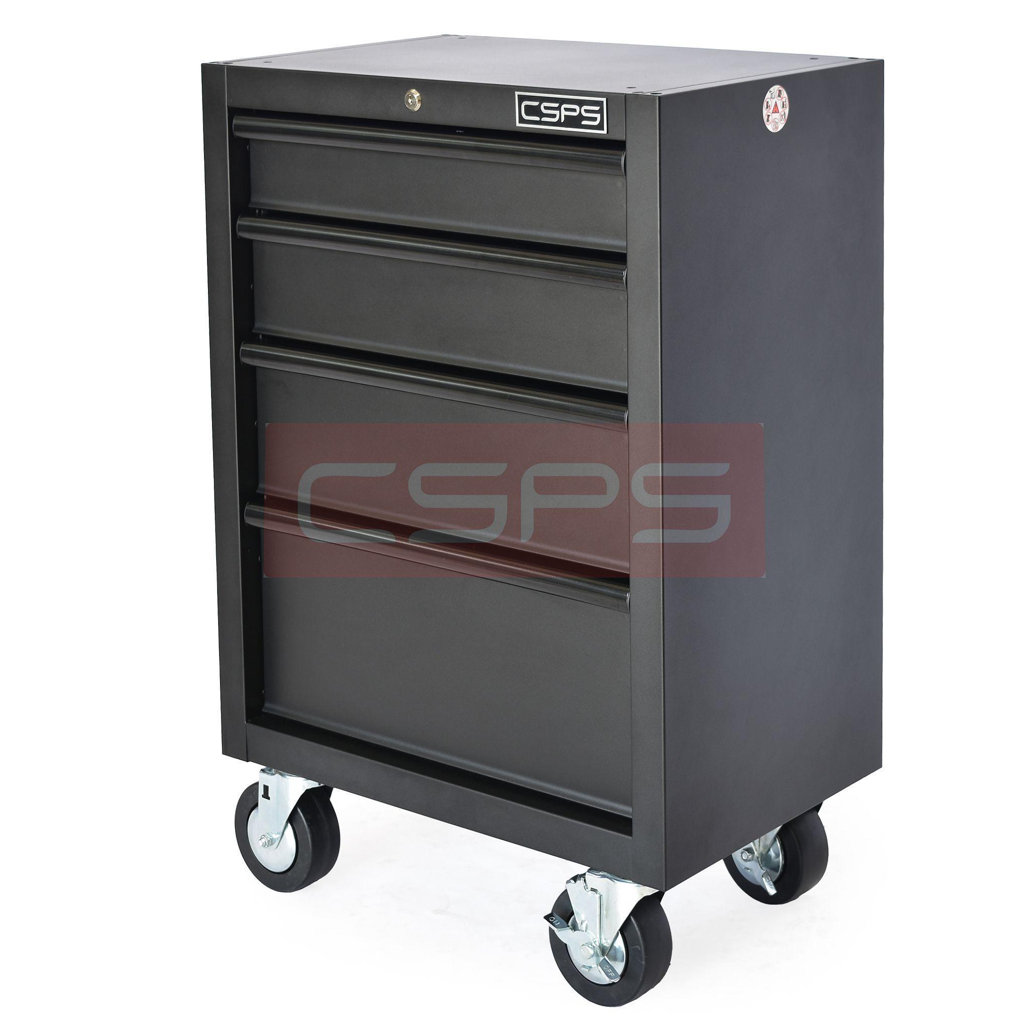 CSPS tool cabinet 61cm - 04 black drawers with wheels (black handles)