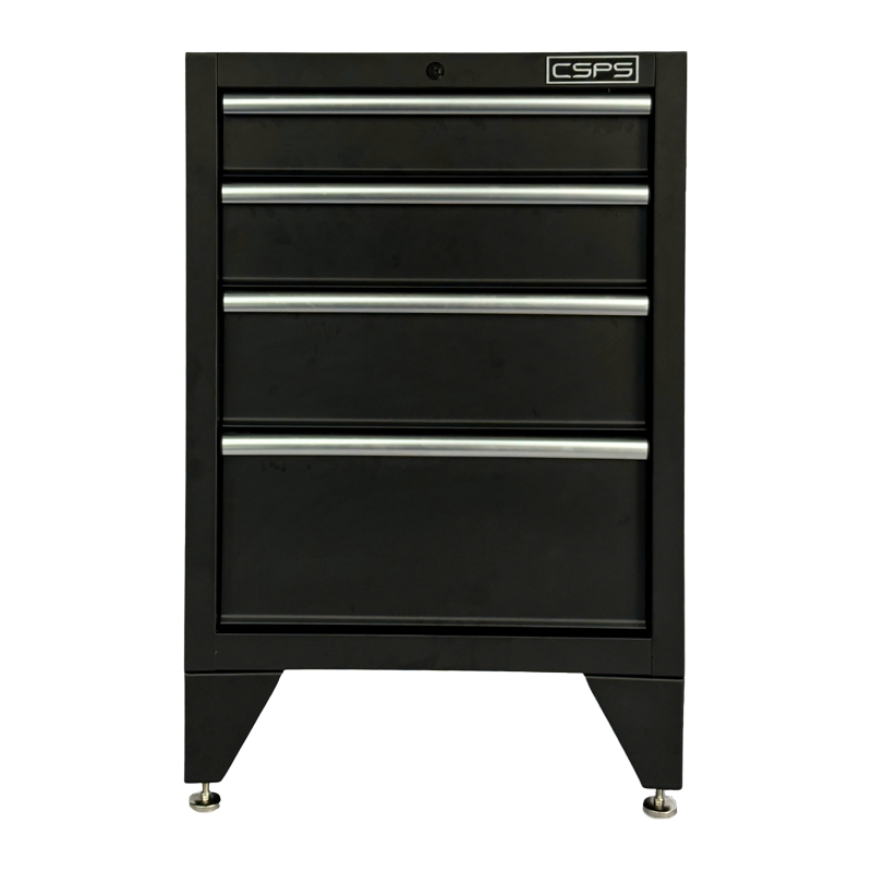 CSPS tool cabinet 61cm - 04 black drawers with cabinet legs (white handles)