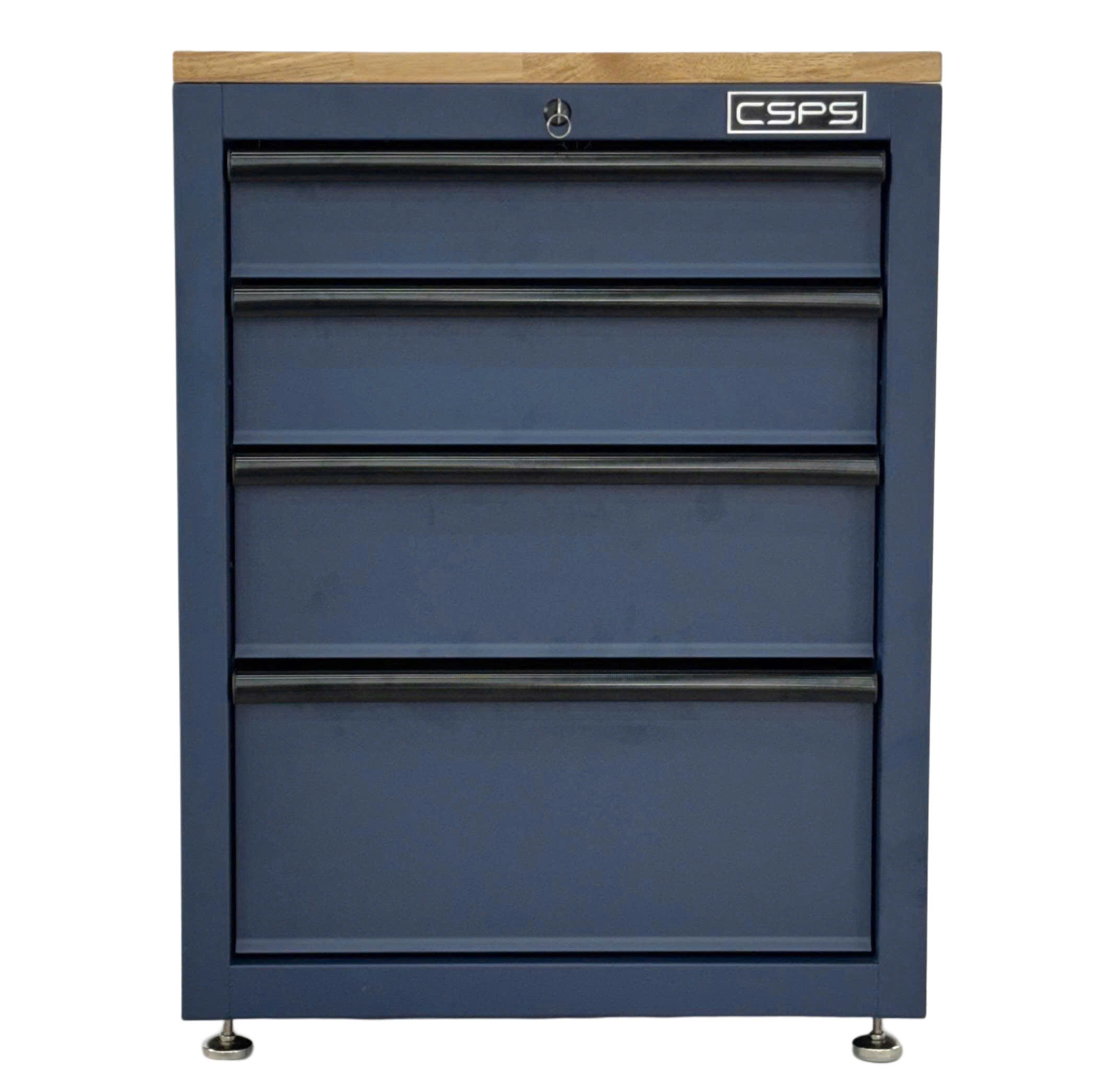 Tủ dụng cụ CSPS 61cm - 04 hộc kéo màu xanh dương kèm ván gỗ kèm chân tăng chỉnh