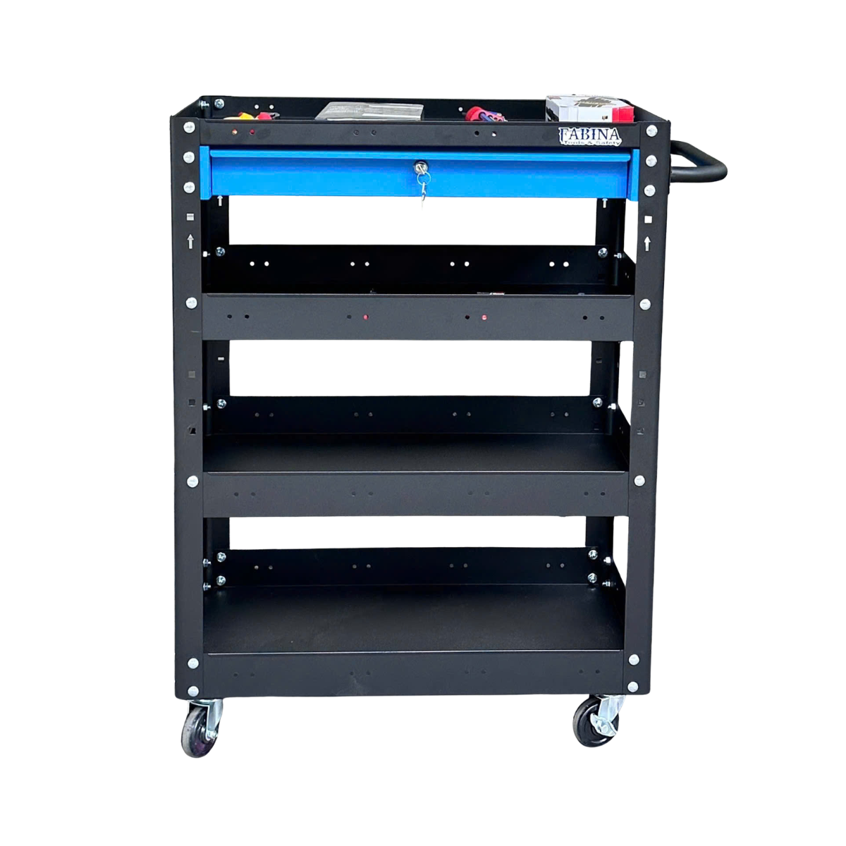 Xe đẩy 4 tầng cao 980mm màu đen hộc kéo xanh dương