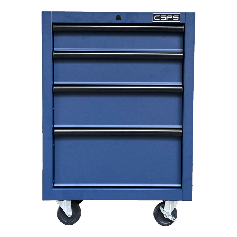 Tủ dụng cụ CSPS 61cm - 04 hộc kéo màu xanh dương kèm bánh xe Tủ xanh bánh xe Fbn 12cm